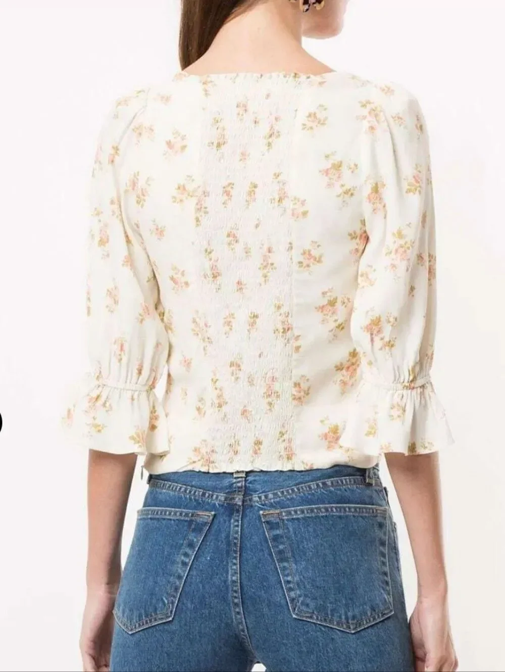 Reformation Ana Floral Square-Neck Blouse Size 6